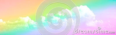 Panorama view of white soft Fluffy clouds and rainbow sky Stock Photo