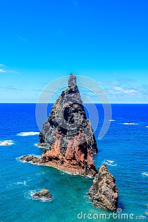 Panorama view of the wild coast and cliffs at Ponta de Sao Lourenco, Madeira island, Portugal Stock Photo