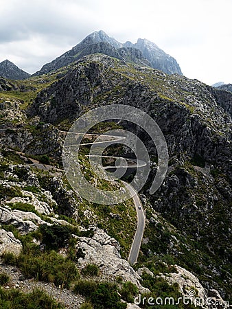 Panorama view of winding curvy mountain road street Sa Corbata Sa Calobra Mallorca Balearic Islands Spain Europe Stock Photo