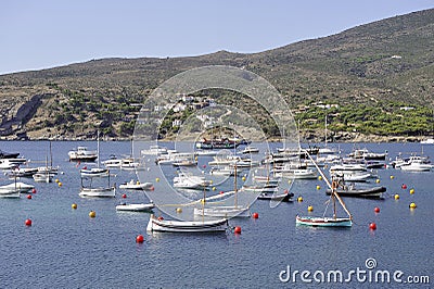 Panorama of the village of Cadaques in the Spanish region of Cat Editorial Stock Photo