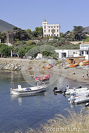 Panorama of the village of Cadaques in the Spanish region of Cat Editorial Stock Photo