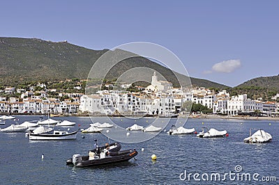 Panorama of the village of Cadaques in the Spanish region of Cat Editorial Stock Photo