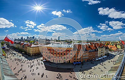 Panorama of Warsaw old and modern town. Poland Stock Photo