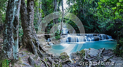 Panorama,Waterfall Huay Mae Kamin Stock Photo