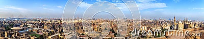 Panorama of the whole Cairo with the Pyramids and the Citadel mosque, Egypt Stock Photo