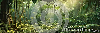 Panorama of wild dense jungle, deep forest with tropical thick, generative AI Stock Photo