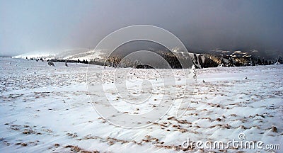 Panorama of winter Fischbacher Alpen with clouds Stock Photo