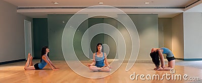 Panorama of Woman In Three Yoga Poses Stock Photo