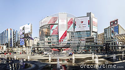 Panorama of Yonge-Dundas square, downtown Toronto, Canada Editorial Stock Photo