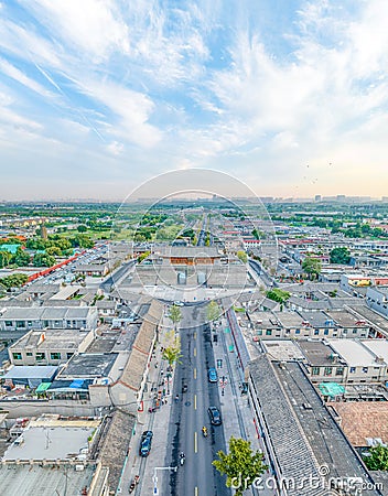 Panorama of Yanghe Building and Historical and Cultural Street, Zhengding County, Shijiazhuang City, Hebei Province, China Stock Photo