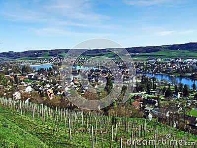 Panoramas from the viewpoint at Hohenklingen Castle, Stein am Rhein Stock Photo