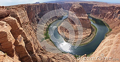 Panoramatic photo of Horseshoe Bend of Colorado river, Arizona, USA Stock Photo