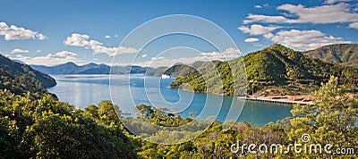 Panoramatic view of Cook Inlet from Queen Charlotte Drive near Picton, Marlborough departament, New Zealand Stock Photo