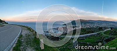 Panoramaview of the southwestern coast of Galicia and the town of A Guarda on the Minho River Estuary Stock Photo