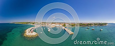 Panoramic aerial drone picture over the Istrian town of Fazana with harbour Editorial Stock Photo