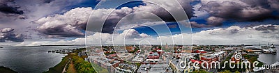 Panoramic aerial view of Charleston coastline at dusk, SC - USA Stock Photo