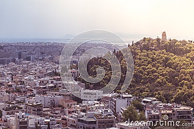 Panoramic aerial view of the city of Athens and Acropolis in Greece Editorial Stock Photo