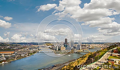Panoramic Aerial View of Downtown Pittsburgh Stock Photo