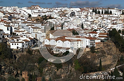 View of the historic part of the city of Ronda with snow-white houses in the Andalusía region of southern Spain Stock Photo