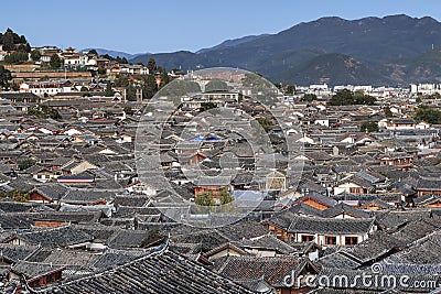 Panoramic Aerial view of Lijiang Old Town in Yunnan, China Editorial Stock Photo