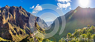 Panoramic aerial view over Masca village, Tenerife Stock Photo