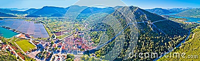 Panoramic aerial view of Ston historic walls and Peljesac peninsula Stock Photo