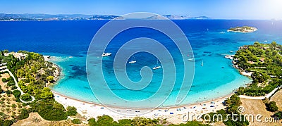 Panoramic aerial view to the beautiful beach of Kounoupi, Porto Cheli, GGreece Stock Photo