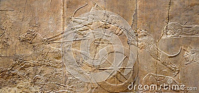 Panoramic Assyrian wall relief Stock Photo