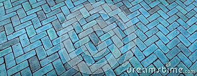 Panoramic backdrop in brick herringbone pattern in luminous blue shades, creative copy space Stock Photo