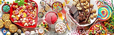 Panoramic banner with an assorted colorful candy Stock Photo