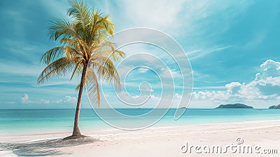 Panoramic banner of idyllic tropical beach with palm tree Stock Photo