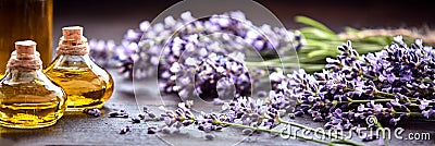 Panoramic banner of lavender with essential oil Stock Photo