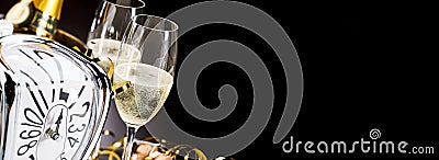 Panoramic banner with New Years champagne Stock Photo