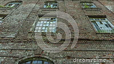 Panoramic broken Windows of an abandoned hospital Stock Photo