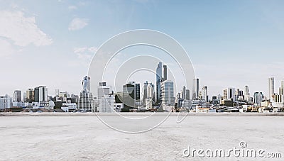 Panoramic city view with empty concrete floor Stock Photo