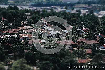 View of village with toy concept for miniature like its take from hills layout background landscape file Stock Photo