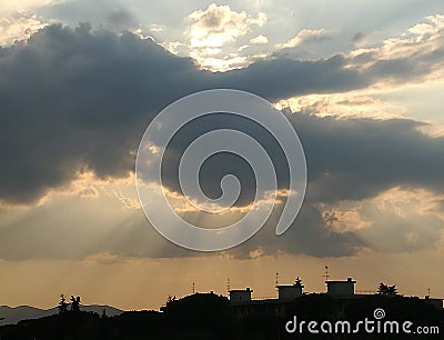 Panoramic clouds.. Magic sunset.. Stock Photo