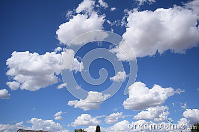 Panoramic clouds scape from summer day and blue background Stock Photo