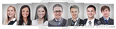 Panoramic collage of portraits of young entrepreneurs. Stock Photo