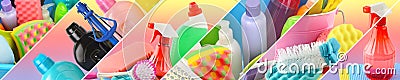 Collection of cleaning supplies Stock Photo