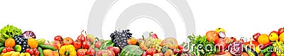 Panoramic collection fresh fruits and vegetables isolated on white Stock Photo