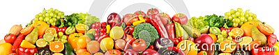 Panoramic collection of fresh fruits and vegetables isolated on white Stock Photo