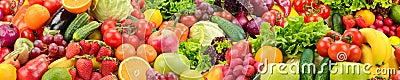 Panoramic collection healthy fruits and vegetables. Stock Photo