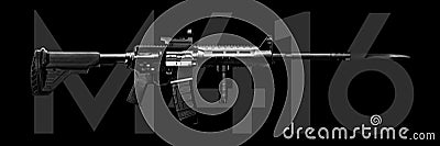 Panoramic 3d illustration of a shooting sniper rifle against a dark background written M416 Cartoon Illustration