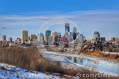 Panoramic Edmonton River Valley Skyline In Winter Stock Photo