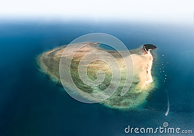 panoramic high angle aerial drone view of Langford Island near Hayman Island, a luxury resort in the Whitsunday Islands Stock Photo