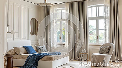 chenille curtains in classical style interior panorama Stock Photo