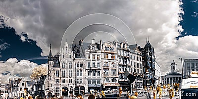 Panoramic infrared view of Brussels street Editorial Stock Photo