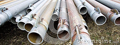 A panoramic of irrigation pipes. Stock Photo