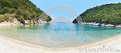 Panoramic landscape of Filiatro beach Ithaca Greece Stock Photo